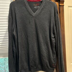 Italian Dark Gray V-Neck Sweater 100% wool XL